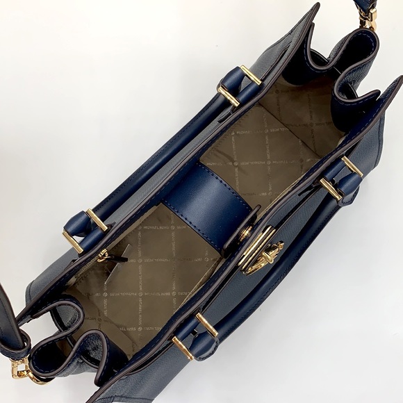 MICHAEL KORS HAMILTON MEDIUM SATCHEL SHOULDER CROSSBODY BAG NAVY COLOR NWT - Picture 8 of 16